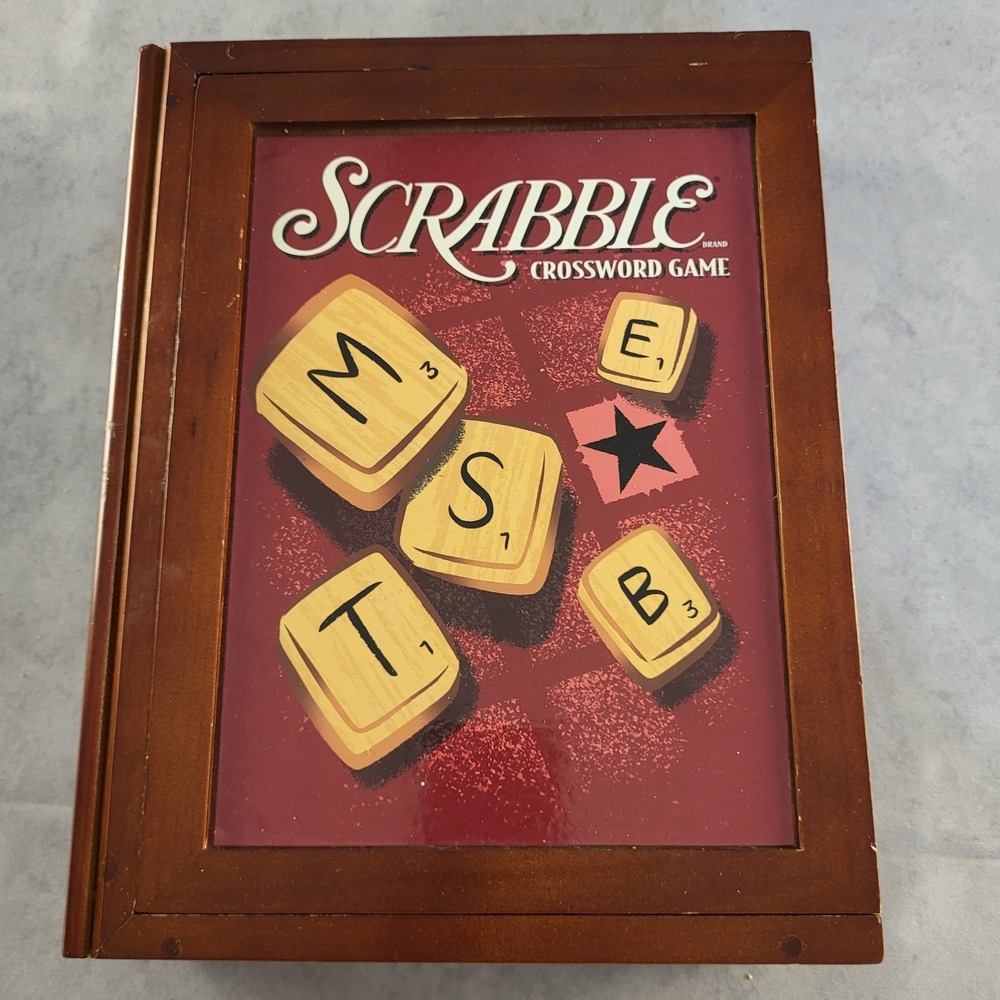SCRABBLE – Crossword Game - Bookshelf Wood Box Vintage Game Collection